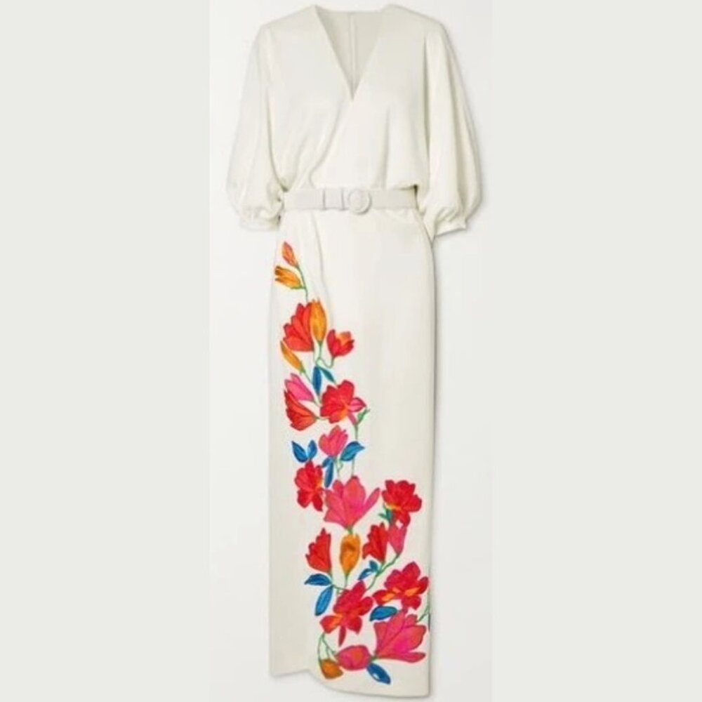 Costarellos Zennia Floral Crepe Wrap Gown NWT